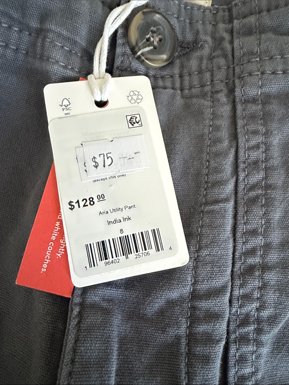 Marine Layer Women's Gray Cargo Pants - Utility Pocket Detail - Picture 3 of 3